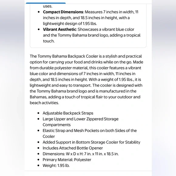 NWT Tommy Bahama Tropical Insulated Backpack Cooler. - Picture 7 of 12